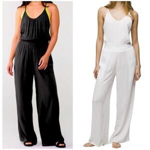 Lot of 2 Prana Fernie Wide Leg Jumpsuits Women's L White Black Beach Coverup NWT